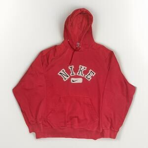 Vintage Nike Silver Tag Embroidered Swoosh Hoodie Red Large 22x27
